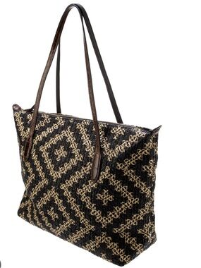 ERIC JAVITS Woven Black Tan Geometric Tote Bag NWT